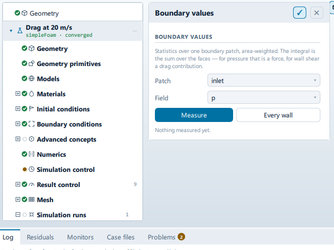 The Boundary values panel open beside the setup tree, showing the Boundary values section.